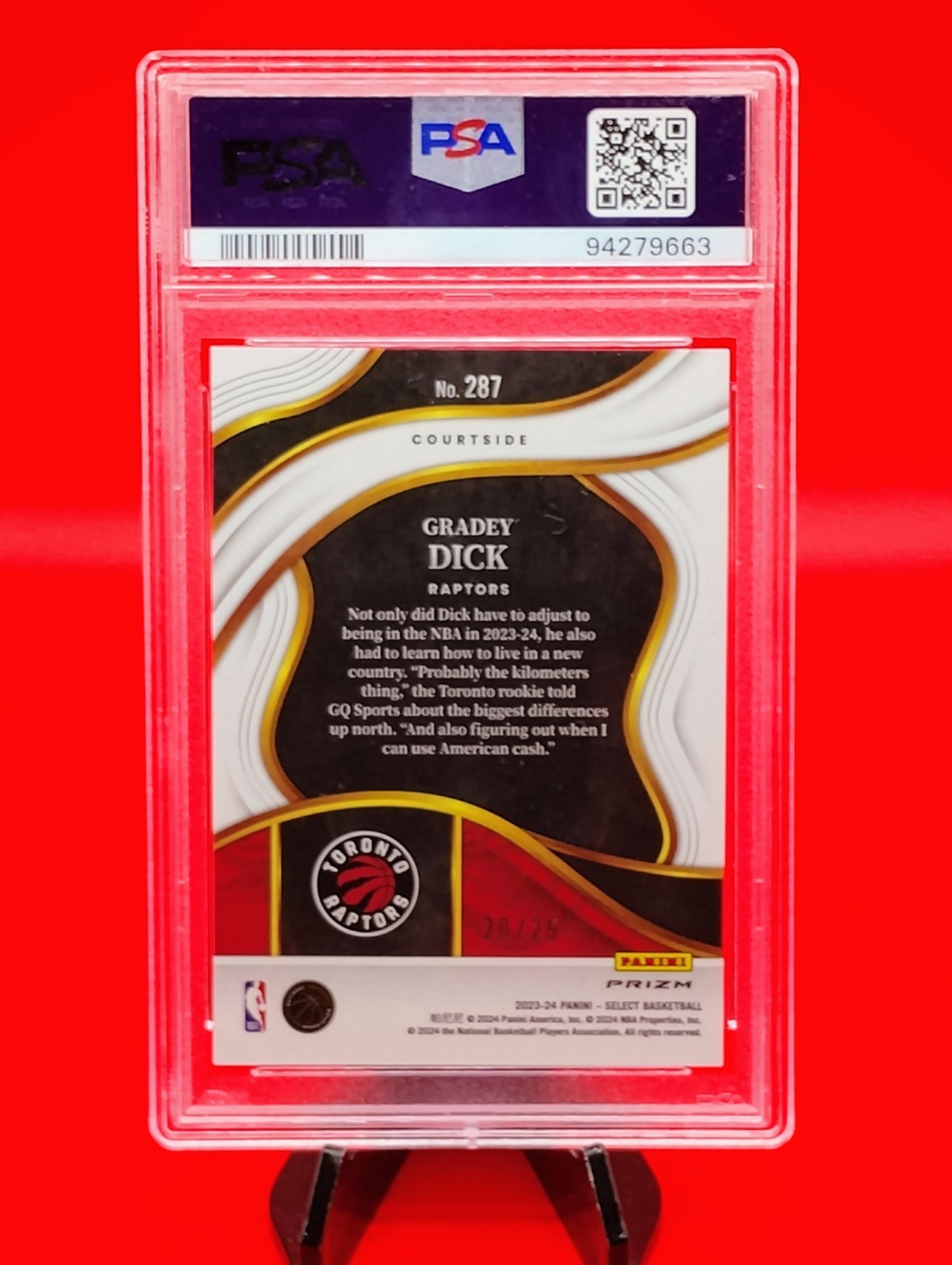Gradey Dick 2023-24 Select Courtside RC #287 Blue Disco Prizm #20/25 - PSA 10 💎