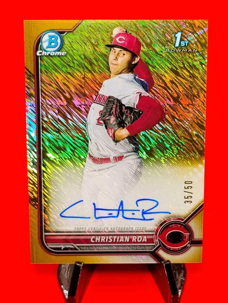Christian Roa 2022 Bowman Chrome 1st #CPA-CRA Gold Shimmer Refractor Auto #35/50
