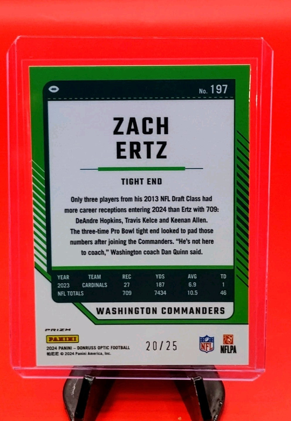 Zach Ertz 2024 Donruss Optic #197 Black Pandora Prizm #20/25 Arizona Cardinals