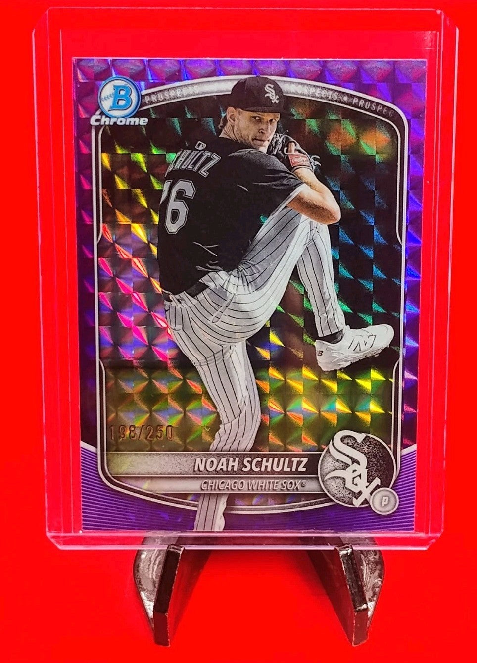Noah Schultz 2025 Bowman Chrome #BCP-177 Purple Geometric Refractor #198/250 🔥
