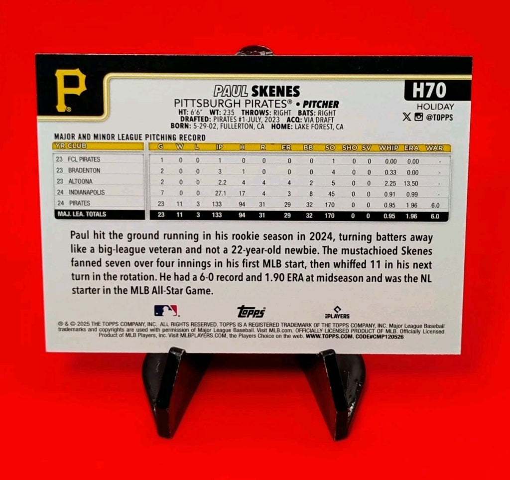 Paul Skenes 2025 Topps Series 1 Holiday #H70 Silver Glitter Holiday Rookie Cup🔥
