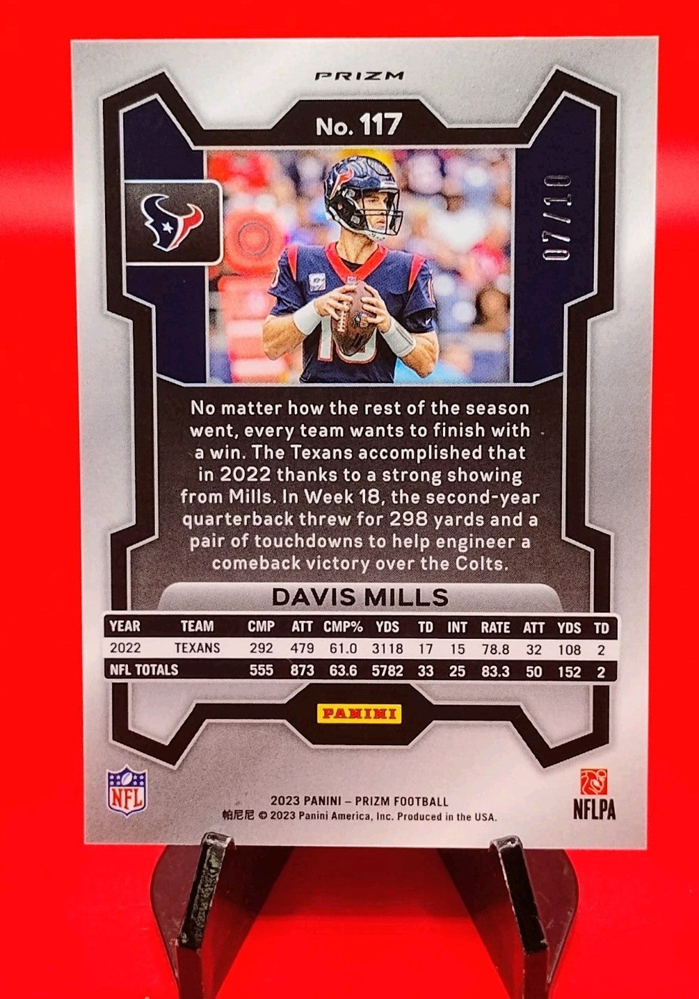 Davis Mills 2023 Prizm Football #117 Gold Prizm # 7/10 Houston Texans QB 🔥