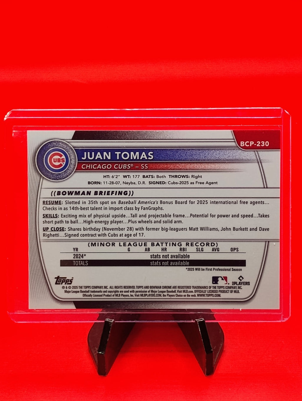 Juan Thomas 2025 Bowman Chrome 1st #BCP-230 Mega Box Gold Mojo Refractor #7/50🔥