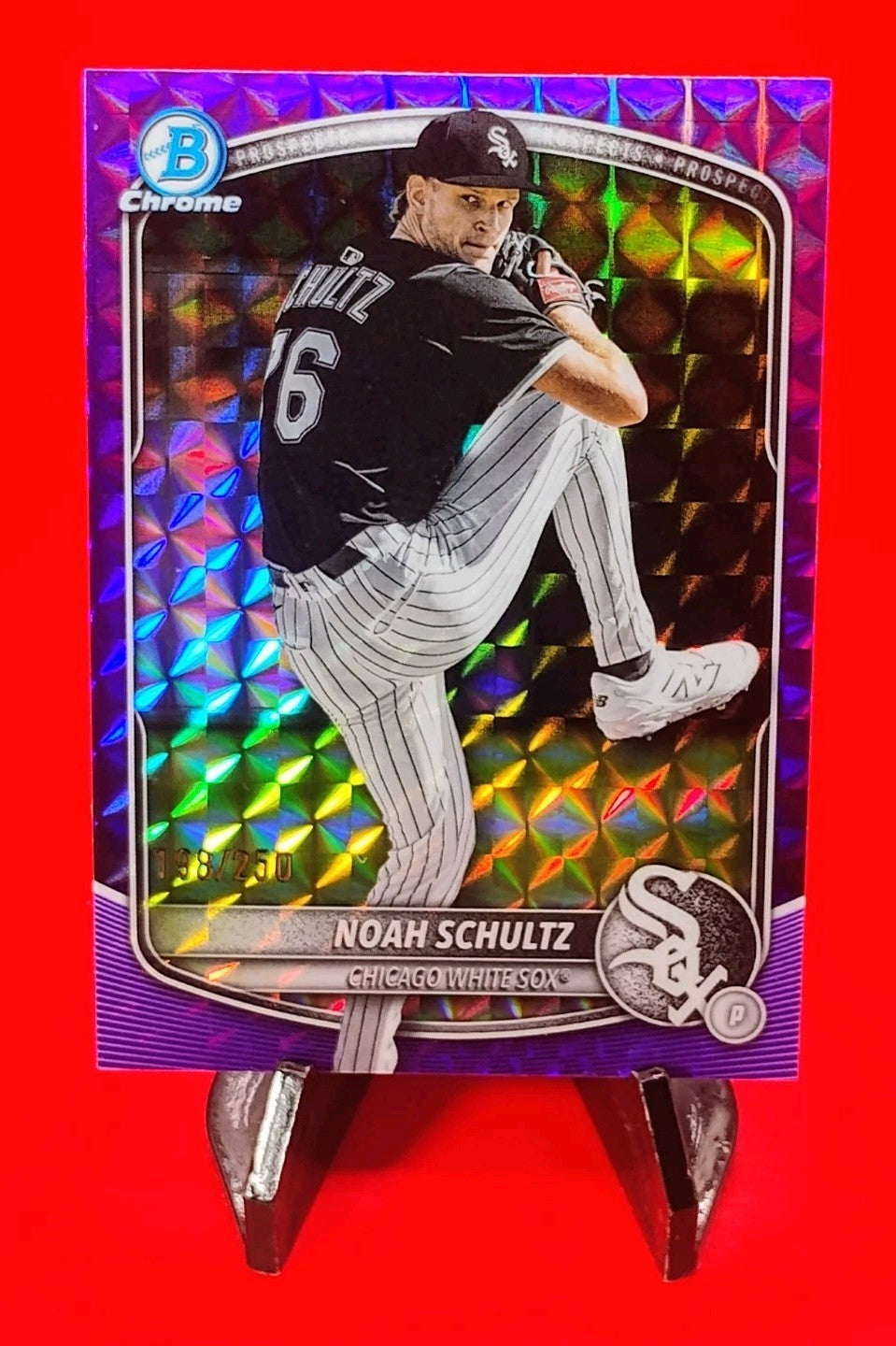 Noah Schultz 2025 Bowman Chrome #BCP-177 Purple Geometric Refractor #198/250 🔥