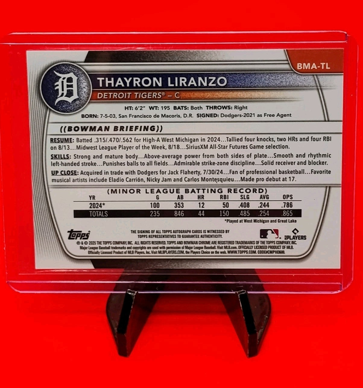 Thayron Liranzo 2025 Bowman Chrome #BMA-TL  Mega Mojo Auto - Detroit Tigers 🔥
