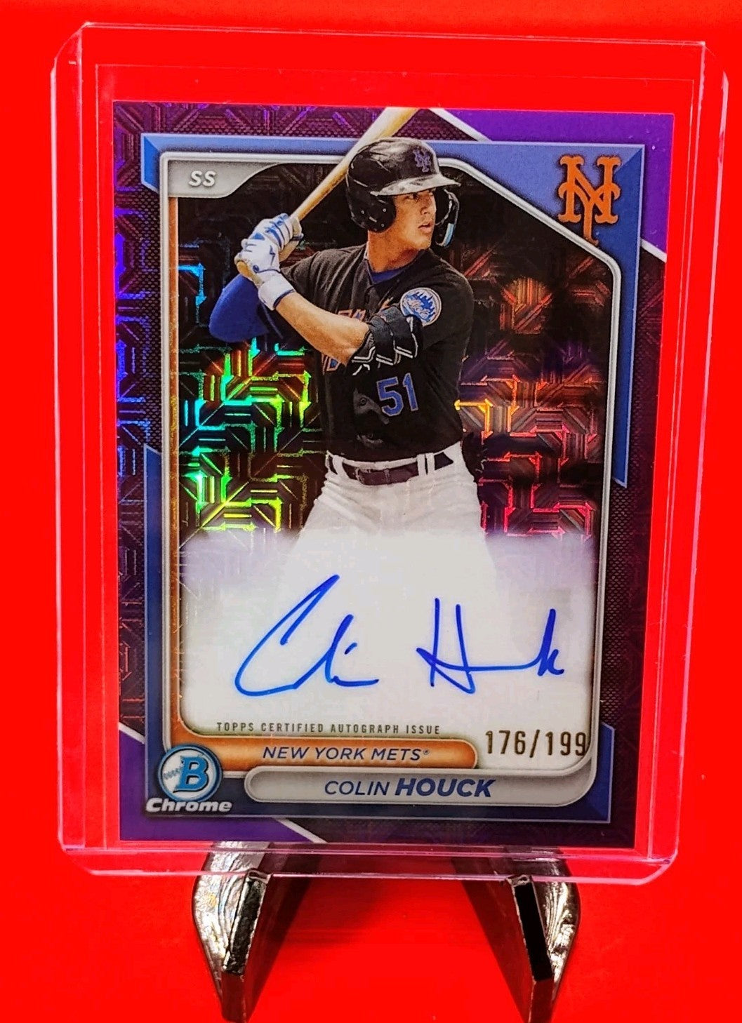 Colin Houck 2024 Bowman Chrome #BMA-CH Purple Mojo Refractor Auto #176/199 Mets!