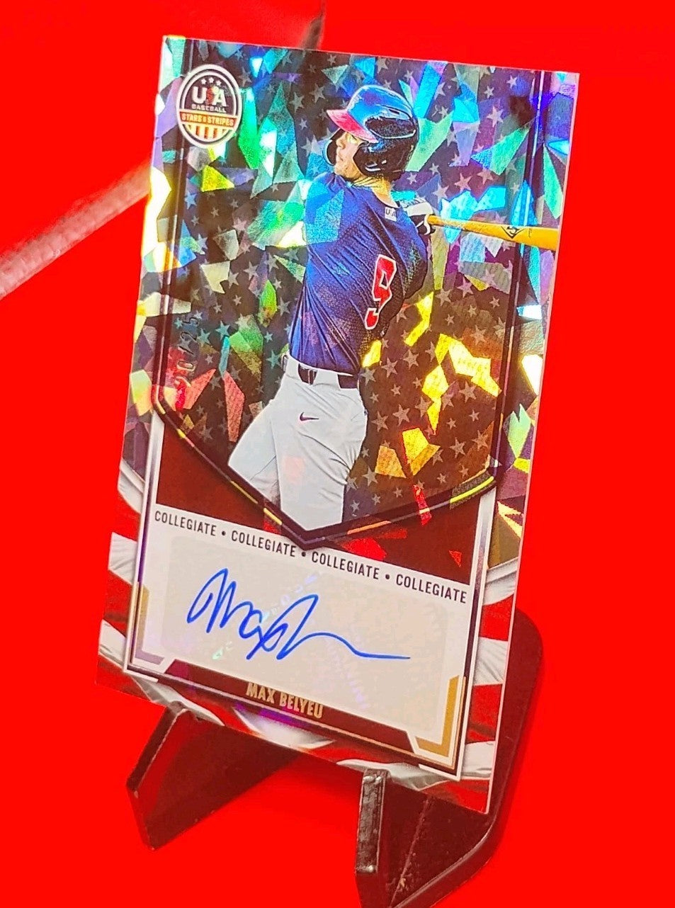 Max Belyeu 2025 Panini USA Baseball Stars & Stripes #NTS-MB Crystals Auto #20/25