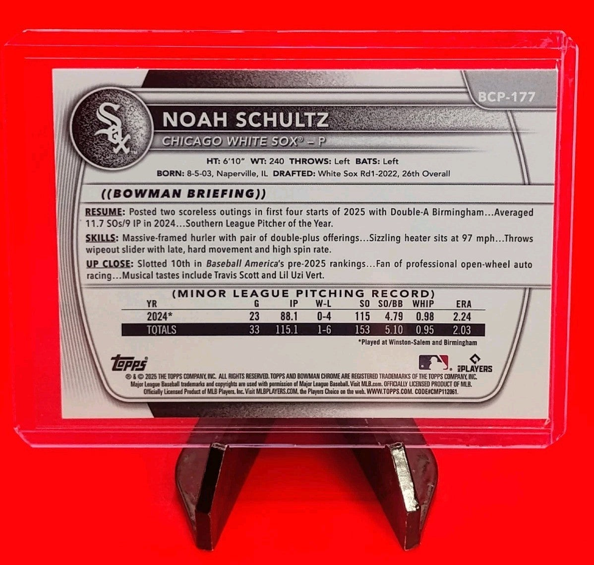 Noah Schultz 2025 Bowman Chrome #BCP-177 Purple Geometric Refractor #198/250 🔥