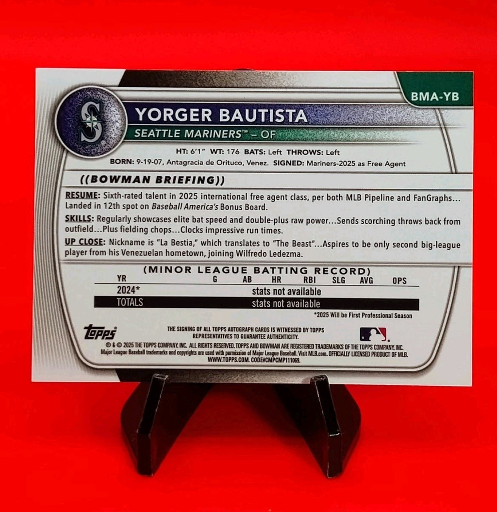 Yorger Bautista 2025 Bowman Chrome #BMA-YB Purple Mojo Refractor Auto #47/199 🔥