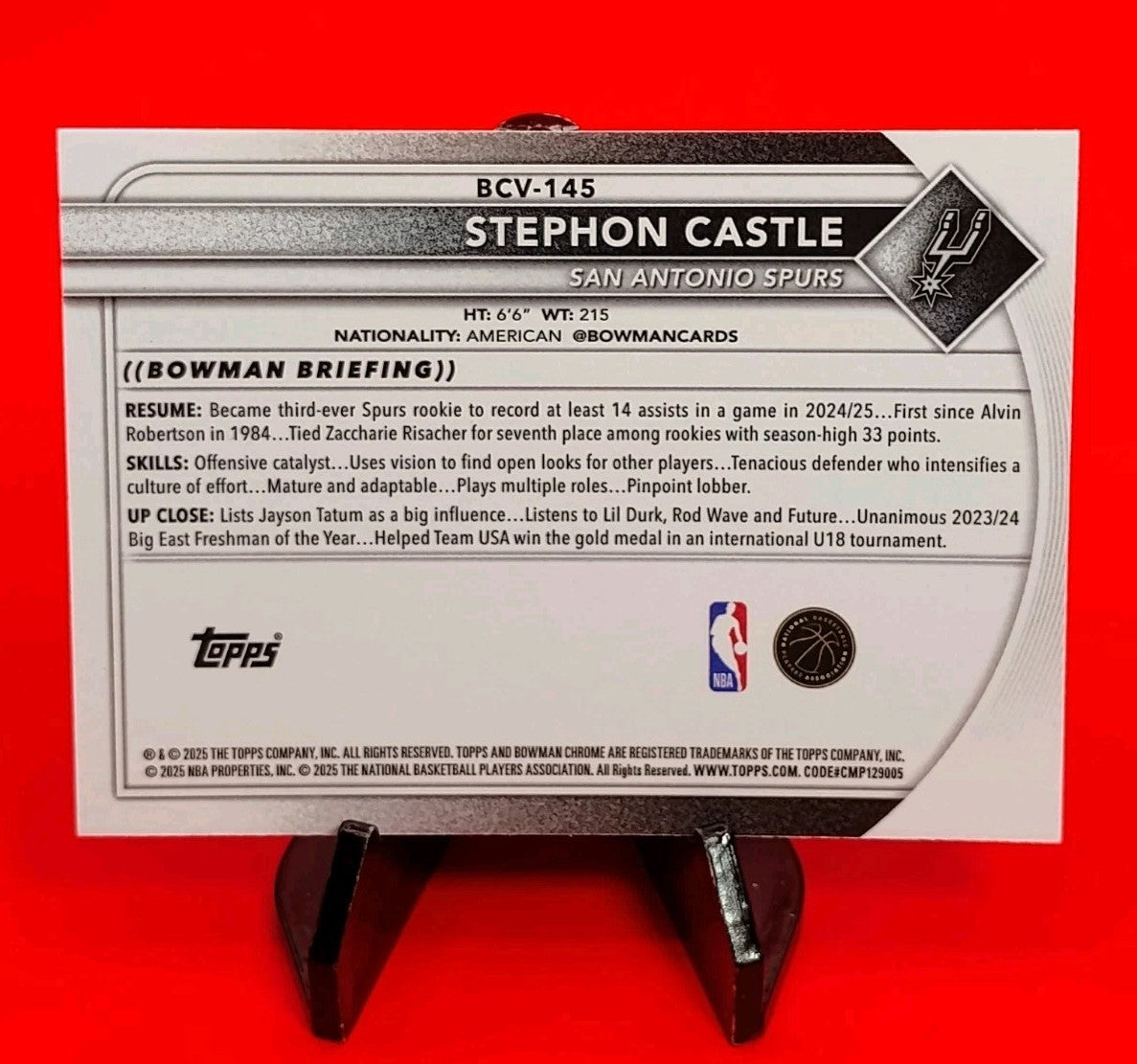 Stephon Castle 2025 Bowman Chrome #BCV-145 Reptilian Refractor