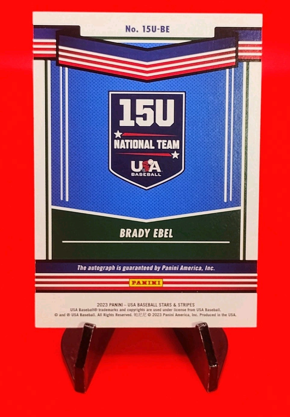 Brady Ebel 2023 Panini Stars & Stripes USA 15U Baseball #15U-BE Auto (Black Ink)