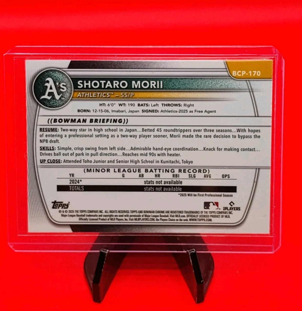 Shotaro Mori 2025 Bowman Chrome 1st Bowman # BCP-170 Mega Box Mojo Refractor  🔥