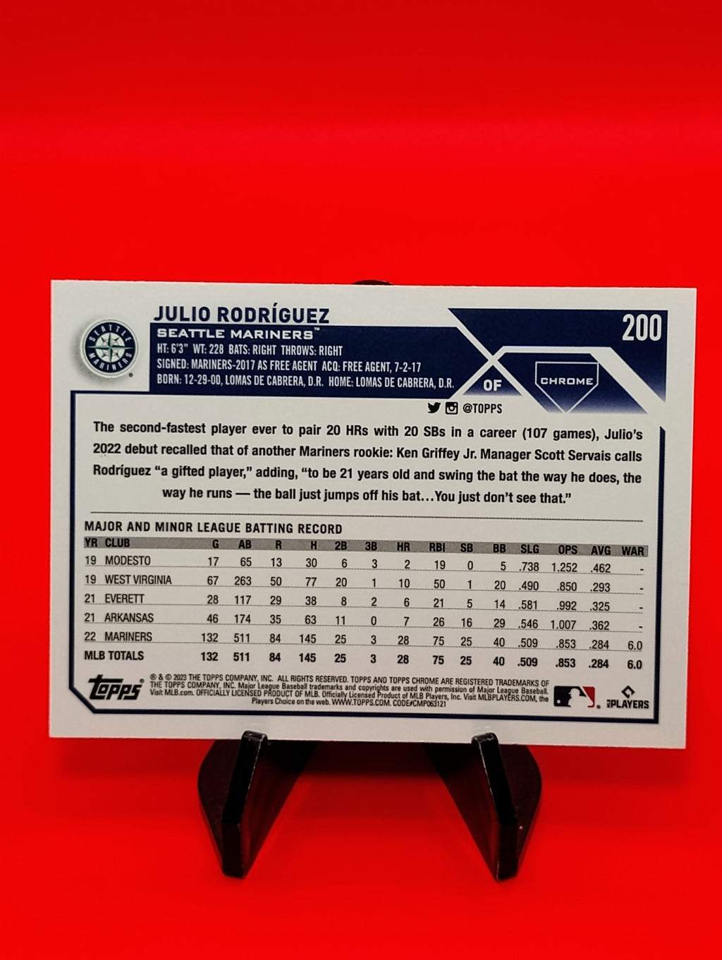 Julio Rodriguez 2023 Topps Chrome #200 Sepia Refractor