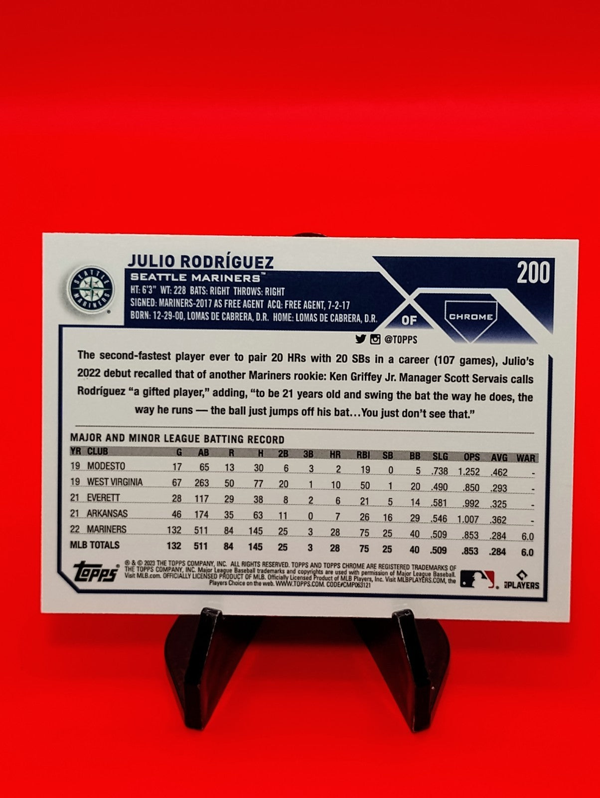 Julio Rodriguez 2023 Topps Chrome #200 Sepia Refractor