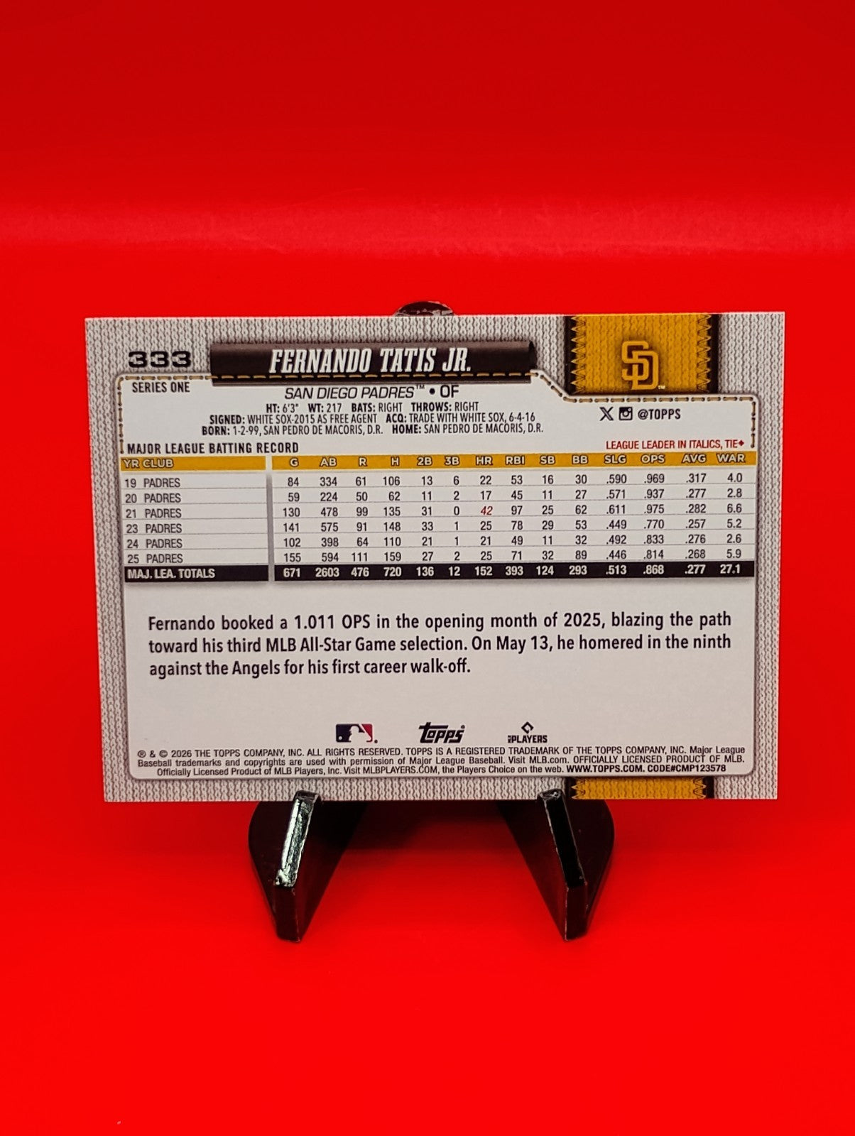 Fernando Tatis Jr. Topps 2026 Series 1 Dugout Peeks SSP Case Hit - Padres 🔥