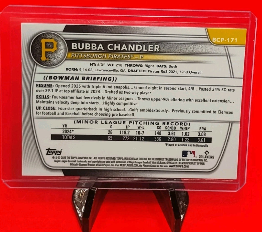Bubba Chandler 2025 Bowman Chrome Prospects BCP-171 Aqua Mojo Refractor #108/299
