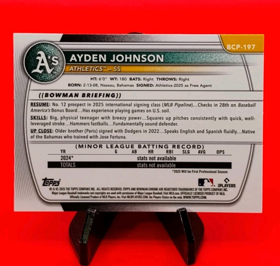 Ayden Johnson 2025 Bowman Chrome 1st Bowman #BCP-197 Steel Metal Refractor #/100