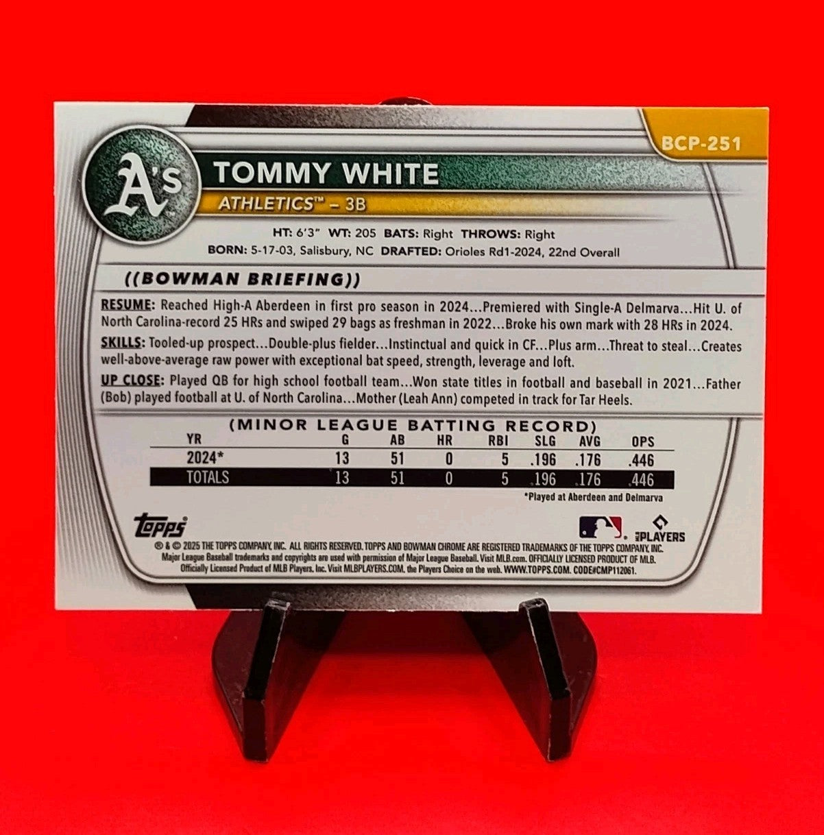 Tommy White 2025 Bowman Chrome 1st Bowman #BCP-251 Lazer Refractor 🔥