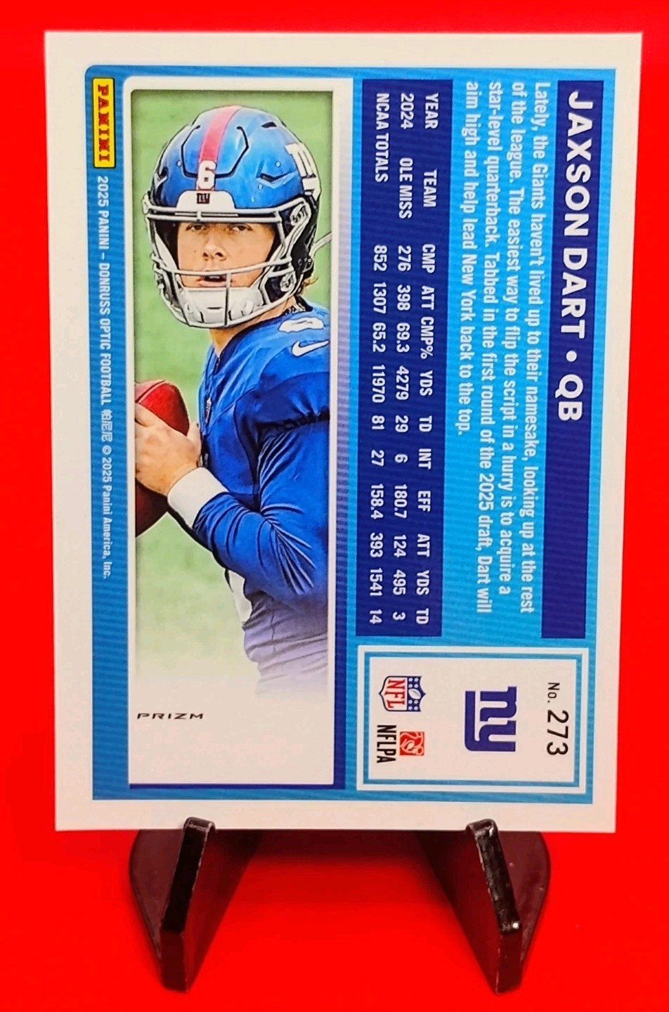 Jaxson Dart 2025 Donruss Optic Rated Rookie #273 Purple Shock Prizm Giants QB 🔥