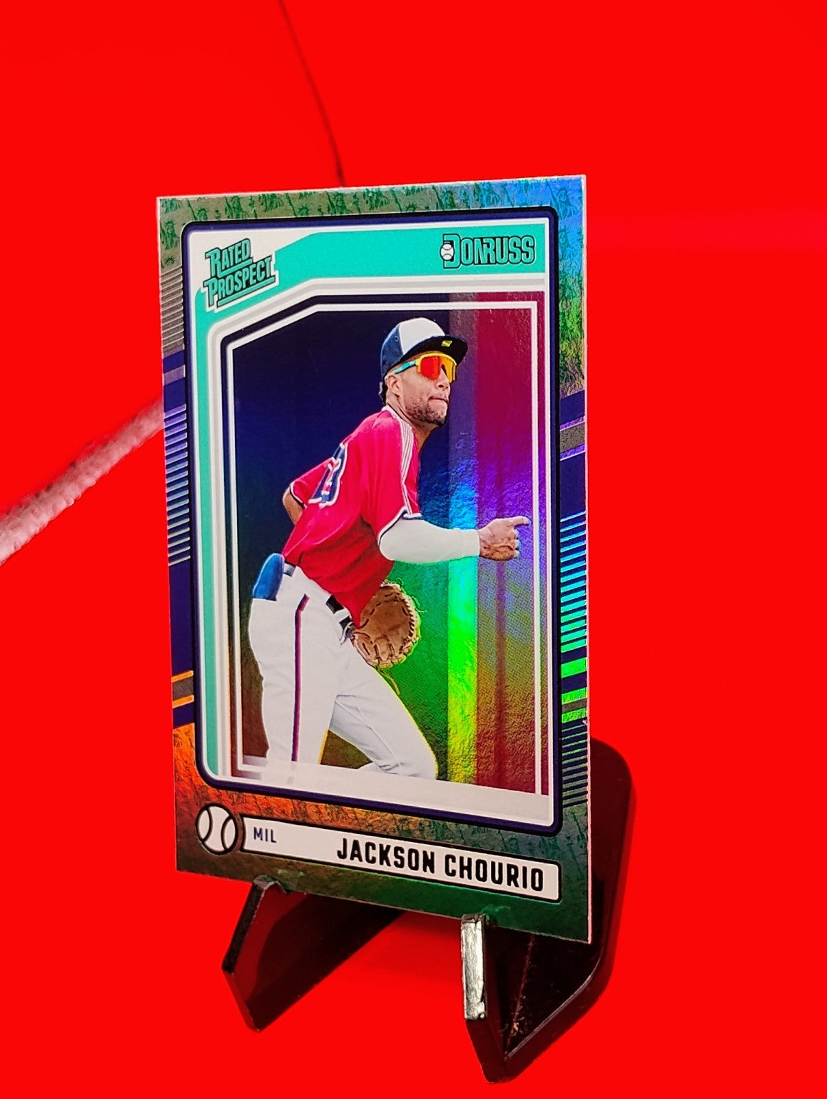 Jackson Chourio 2024 Panini Donruss Rated Rookie #193 SSP Liberty Emoji HoloFoil