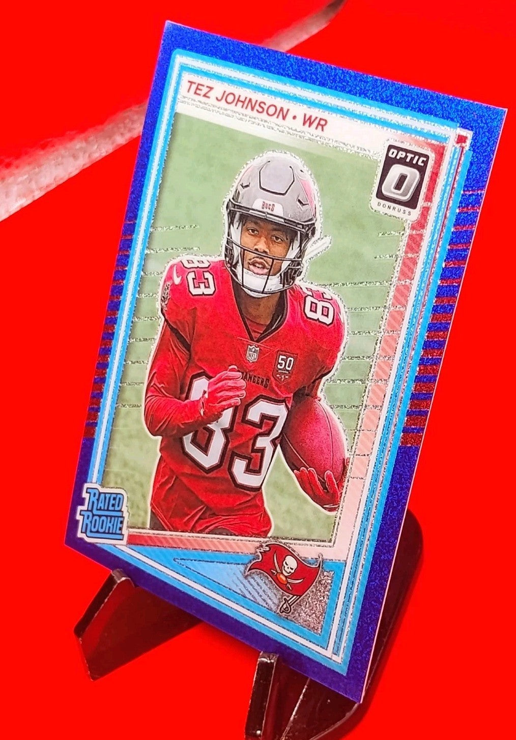 Tez Johnson 2025 Panini Donruss Optic Rated Rookie #231 Blue Glitter Prizm SSP