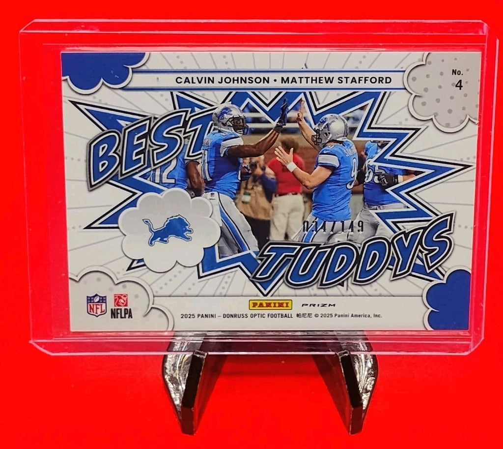 Calvin Johnson-Matt Stafford 2025 Donruss Optic Best Tuddy's Black Pandora #/149