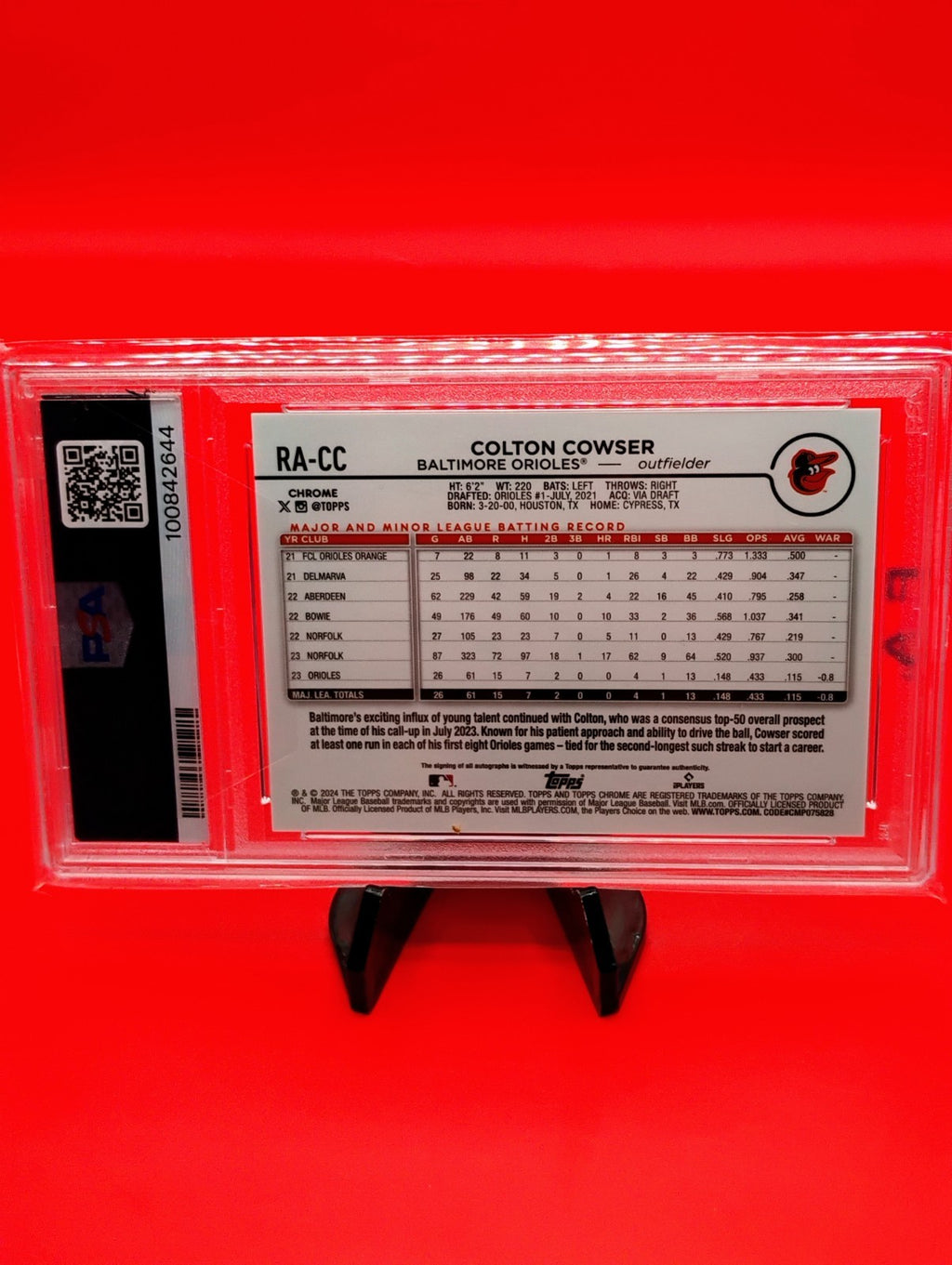 Colton Cowser 2024 Topps Chrome Rookie Auto #RA-CC PSA 10 Baltimore Orioles RC