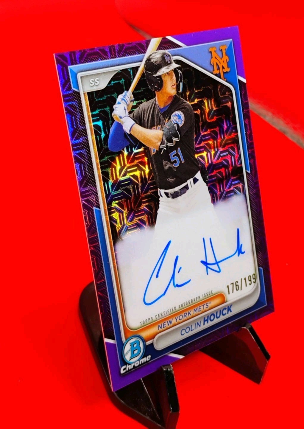 Colin Houck 2024 Bowman Chrome #BMA-CH Purple Mojo Refractor Auto #176/199 Mets!