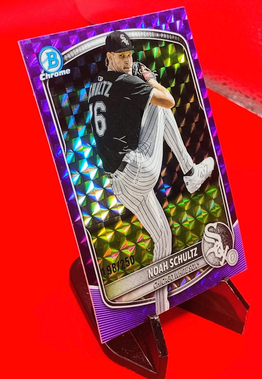 Noah Schultz 2025 Bowman Chrome #BCP-177 Purple Geometric Refractor #198/250 🔥
