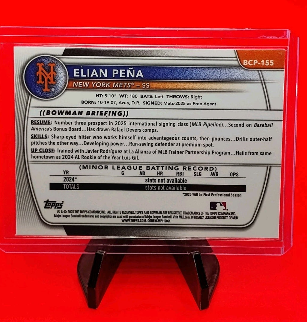 Elian Peña 2025 Bowman Chrome 1st Bowman  #BCP-155  Lazer Refractor Mets RC🔥