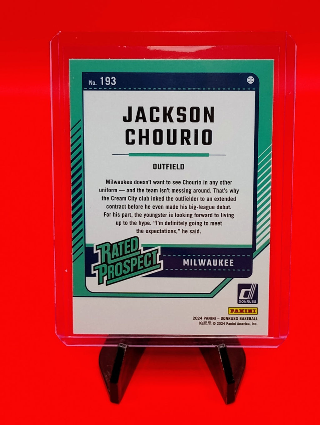 Jackson Chourio 2024 Panini Donruss Rated Rookie #193 SSP Liberty Emoji HoloFoil