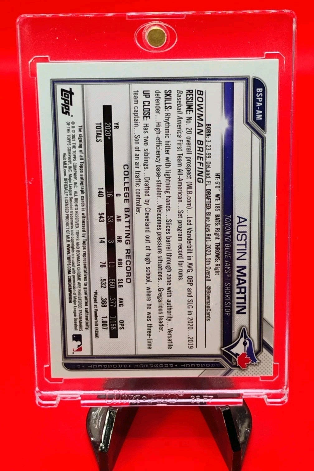 Austin Martin 2021 Bowman Sapphire Aqua  Ice Refractor Auto #BSPA-AM #59/99 🔥🔥