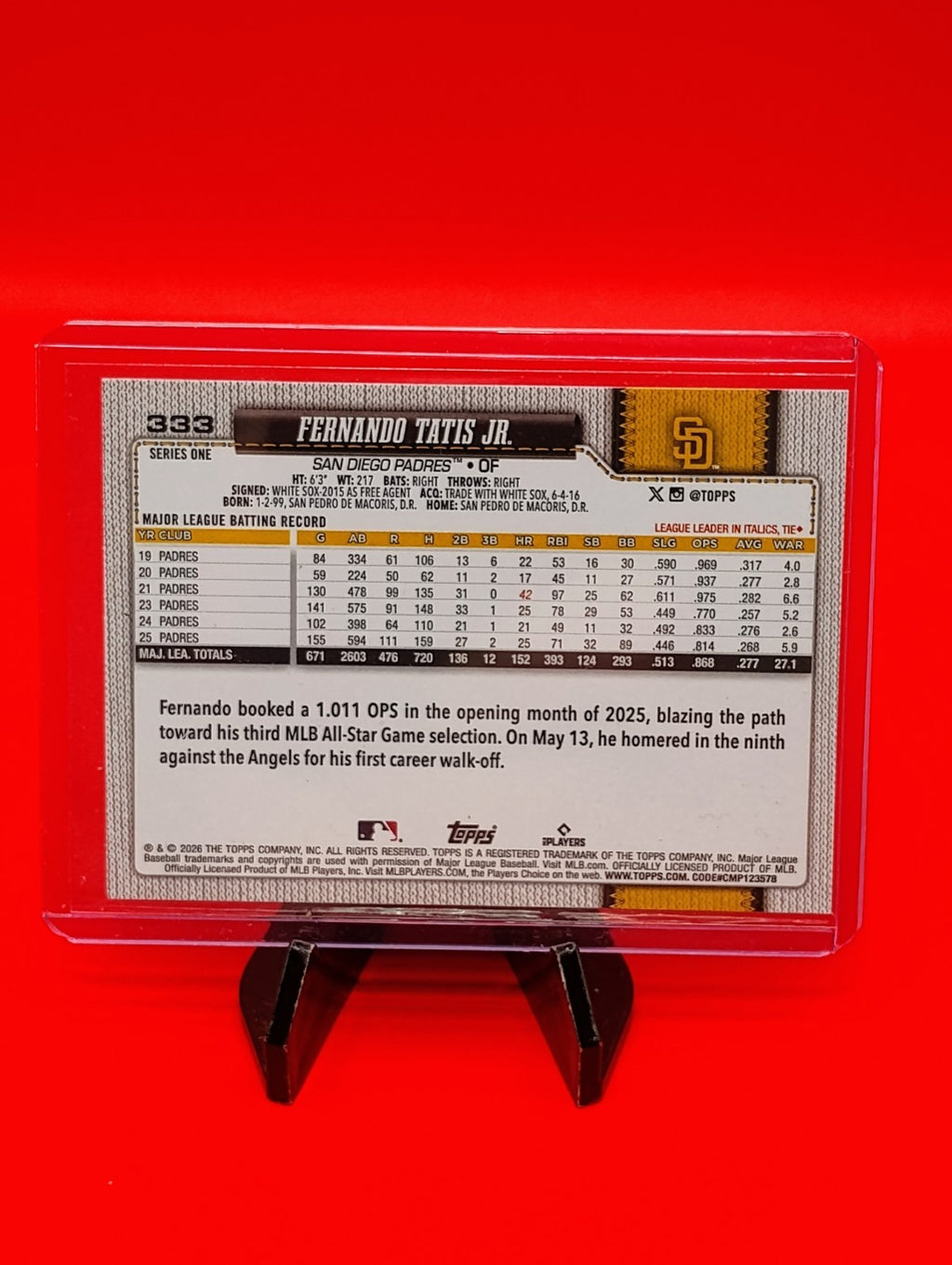 Fernando Tatis Jr. Topps 2026 Series 1 Dugout Peeks SSP Case Hit - Padres 🔥