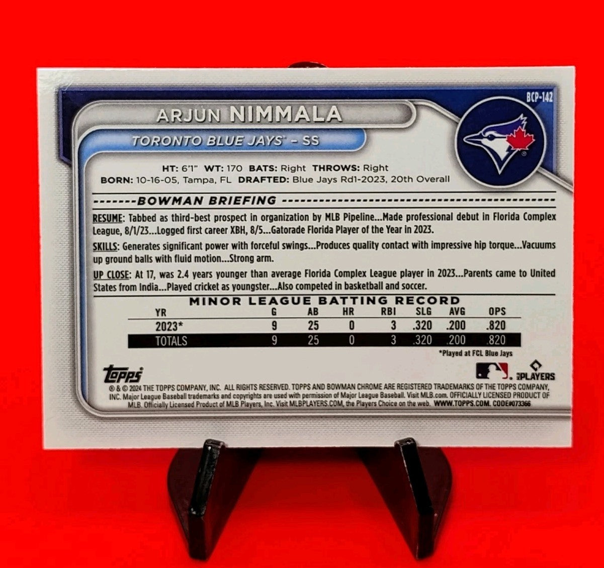 Arjun Nimmala 2024 Bowman Chrome 1st #BCP-142 Navy Mojo Refractor #19/175 💎🔥