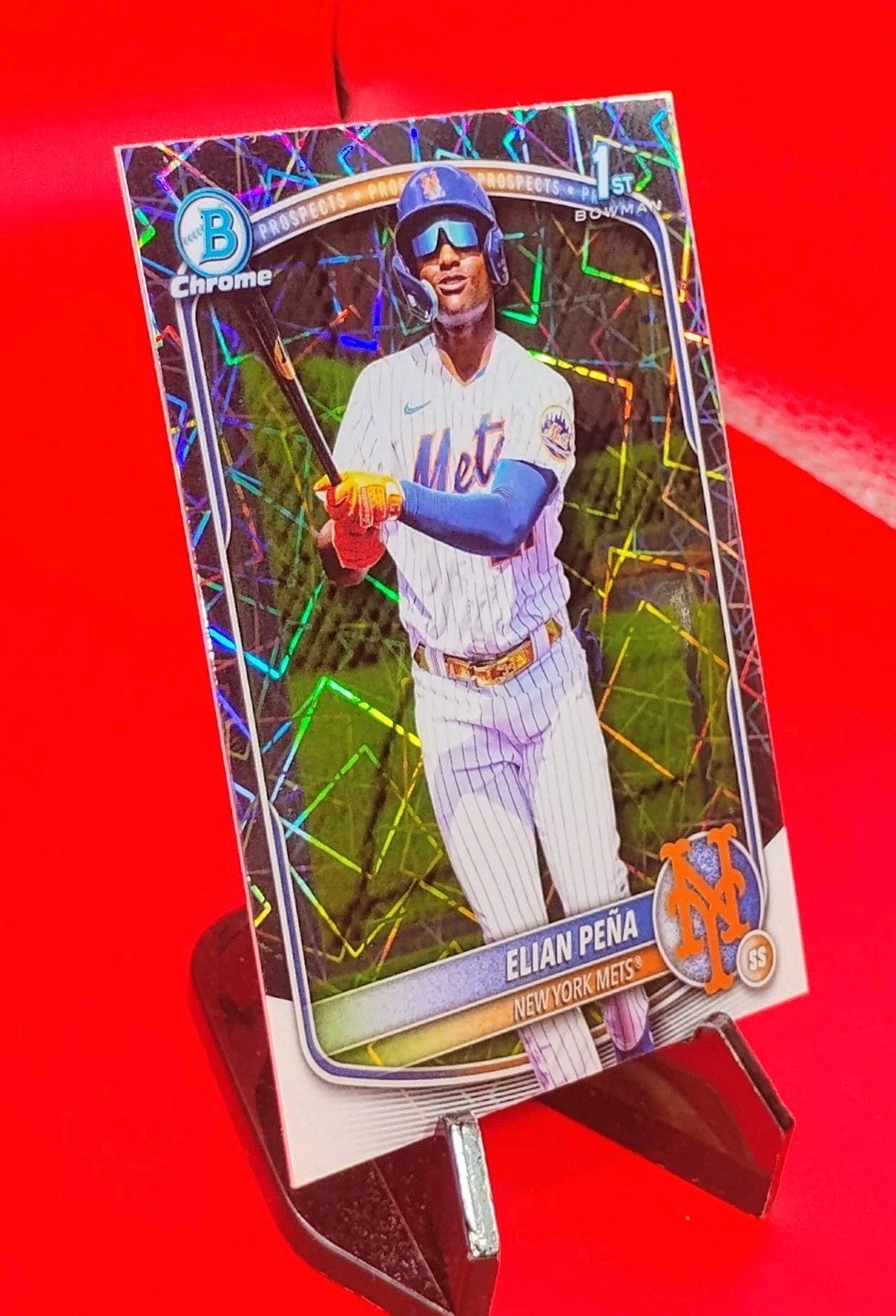 Elian Peña 2025 Bowman Chrome 1st Bowman  #BCP-155  Lazer Refractor Mets RC🔥