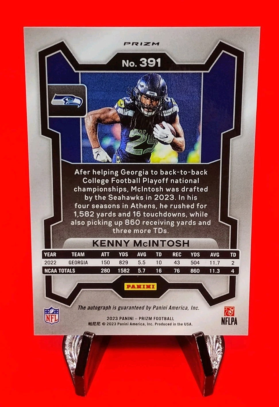 Kenny McIntosh 2023 Prizm #391 No Huddle Silver Disco Prizm Auto Seahawks 🔥💎