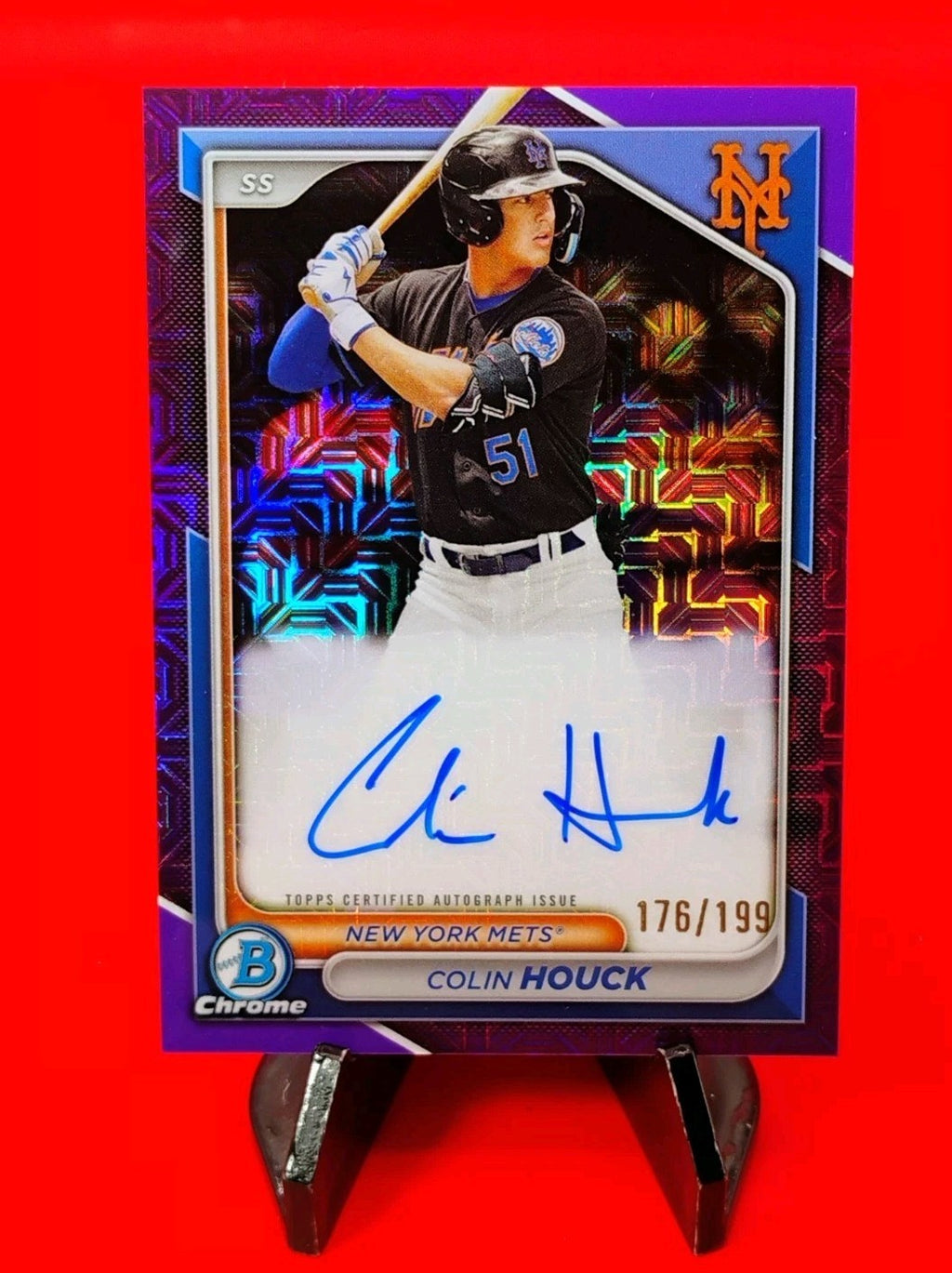 Colin Houck 2024 Bowman Chrome #BMA-CH Purple Mojo Refractor Auto #176/199 Mets!