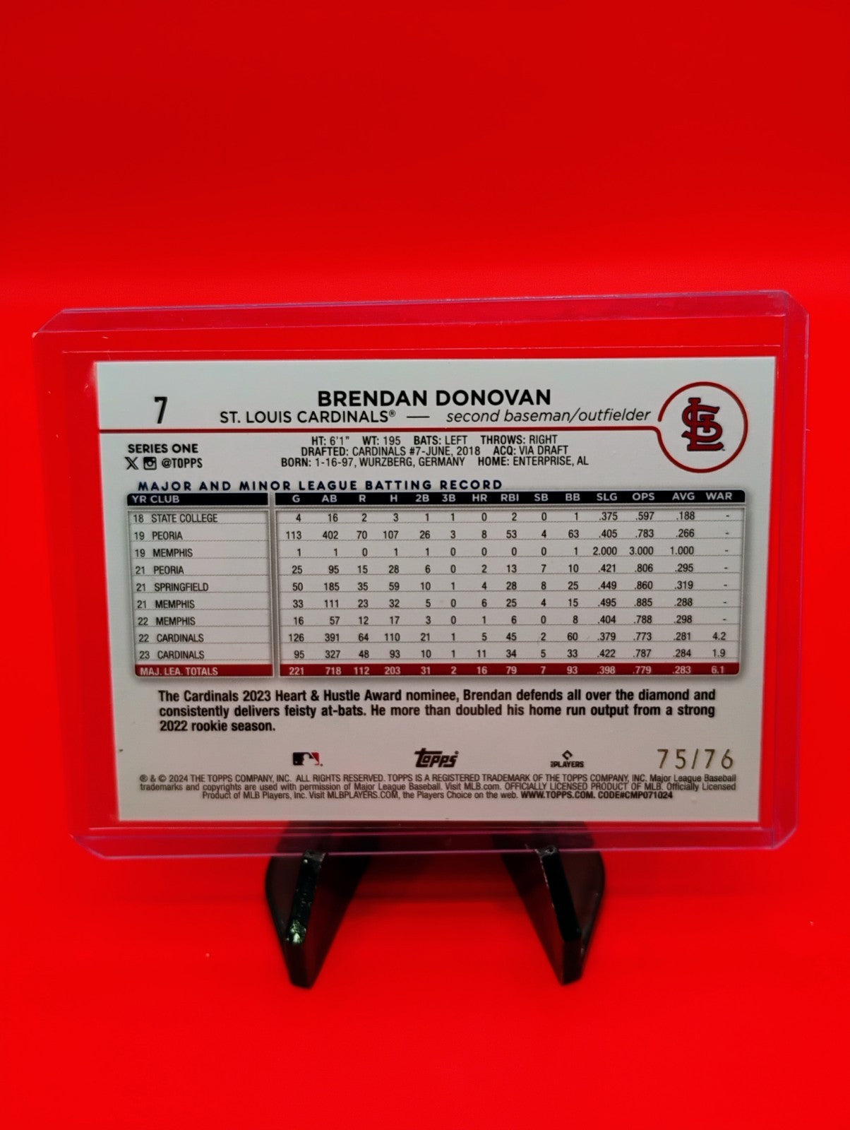 Brendan Donavan 2024 Topps Series 1 #7 Stars And Stripes Parallel #75/76 🔥