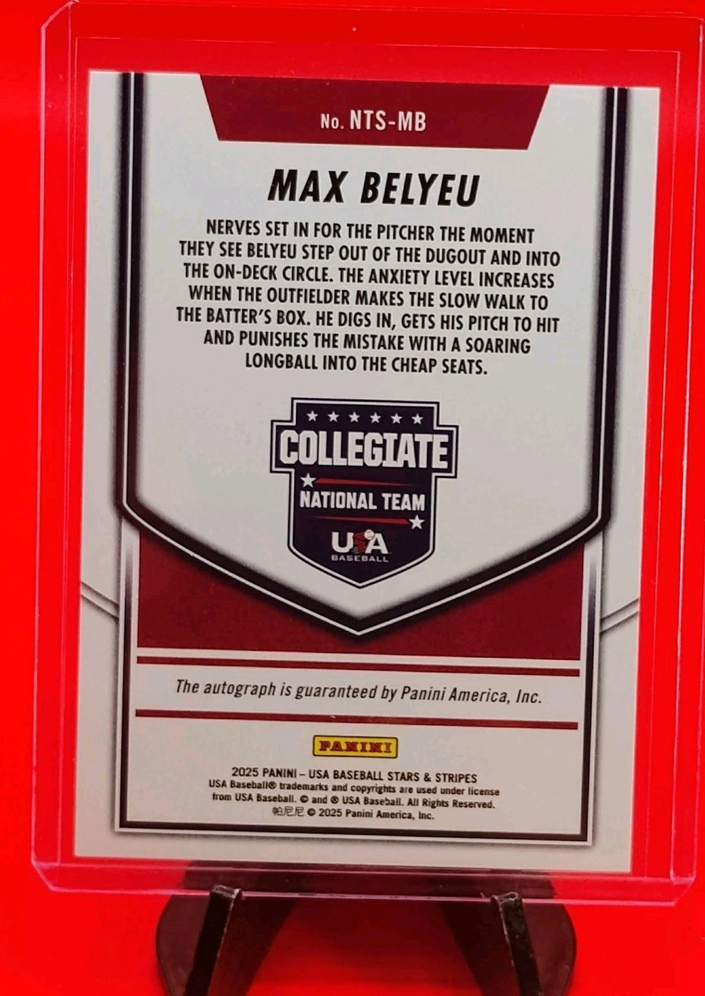 Max Belyeu 2025 Panini USA Baseball Stars & Stripes #NTS-MB Crystals Auto #20/25
