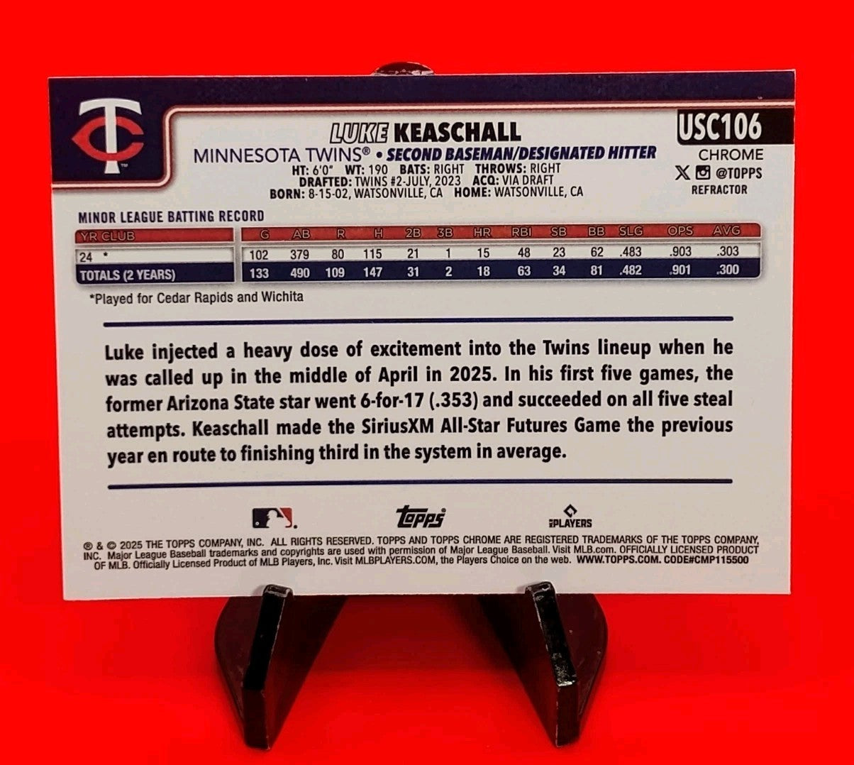 Luke Keaschall 2025 Topps Chrome Update Refractor #USC106 RC  Minnesota Twins 🔥