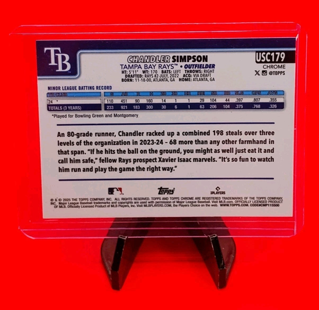 Chandler Simpson 2025 Topps Chrome Update #USC179 Rookie X-Fractor Rays RC 🔥💎