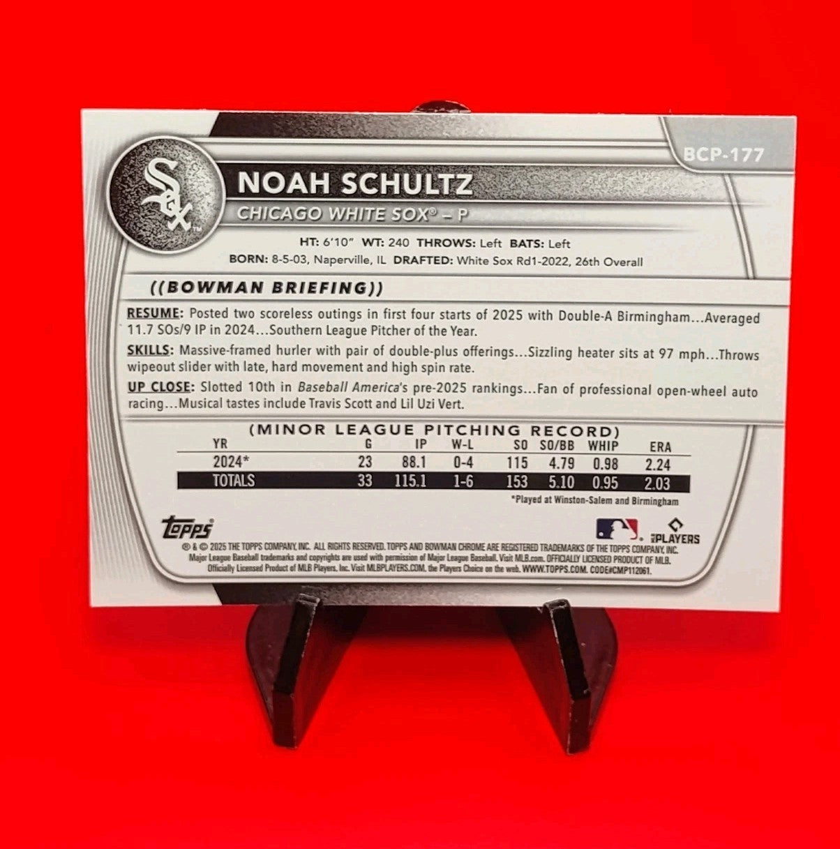 Noah Schultz 2025 Bowman Chrome #BCP-177 Purple Geometric Refractor #198/250 🔥