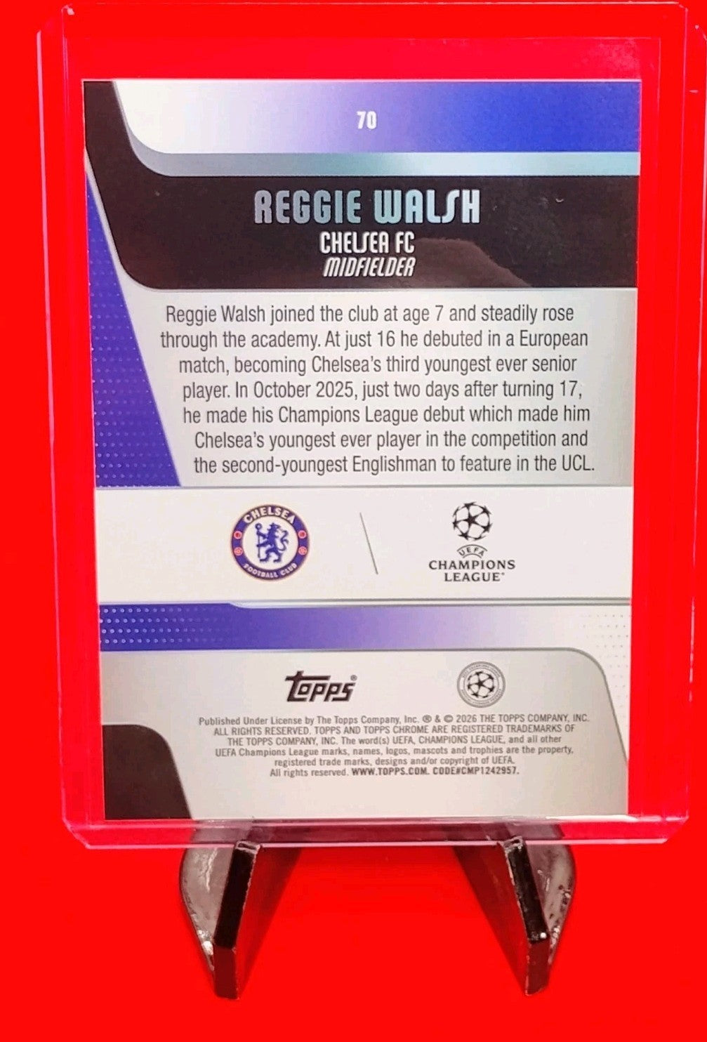 Reggie Walsh 2025-26 Topps Chrome UEFA #70 Blue Refractor #97/150 Color Match 💎