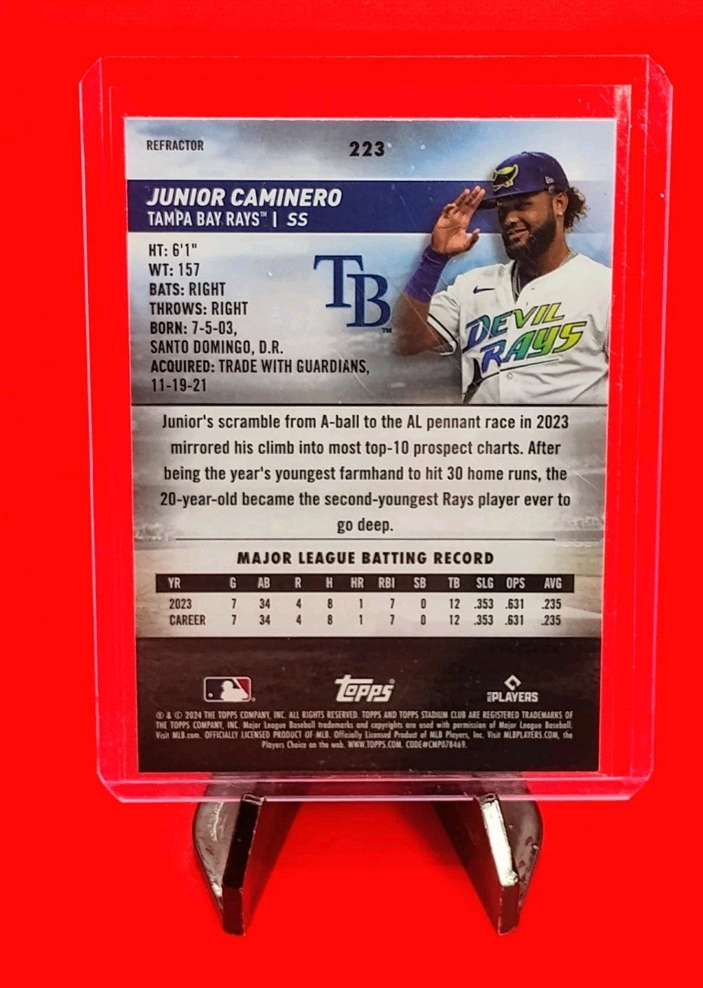 2024 Topps Stadium Club - Junior Caminero #223 Chrome Refractor (RC)