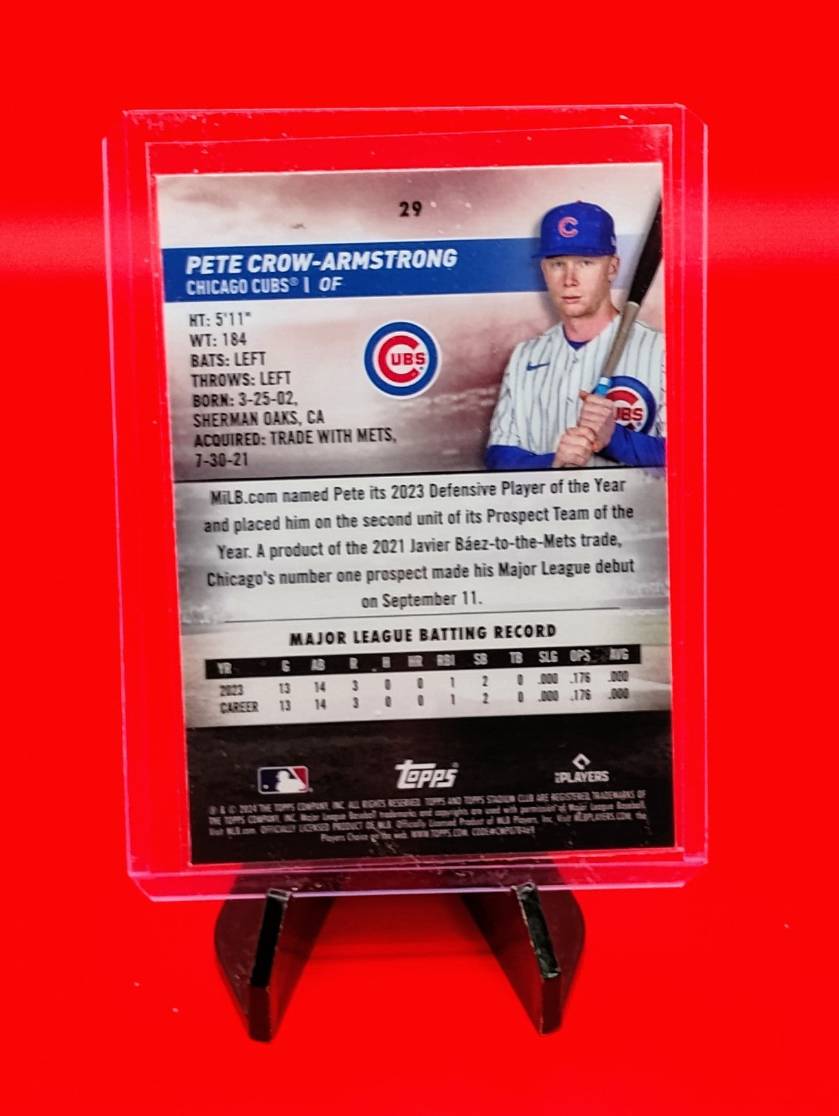 Pete Crow-Armstrong 2024 Topps Stadium Club Chrome #29 GREEN Refractor Cubs RC
