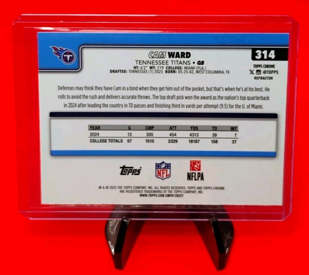Cam Ward 2025 Topps Chrome Football RC #314 Silver Refractor Titans Rookie QB 💎