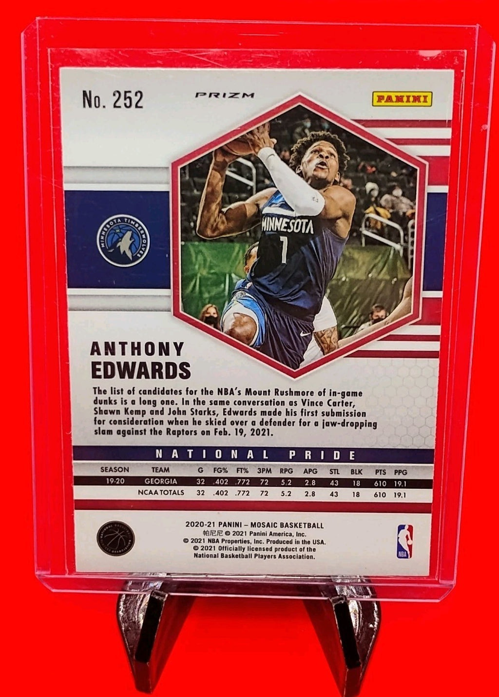 Anthony Edwards 2020-21 Panini Mosaic National Pride RC #252 Red Wave Prizm🔥💎
