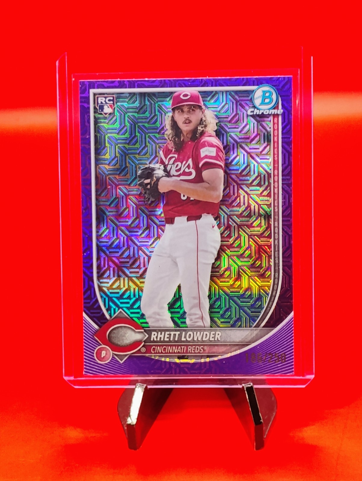 Rhett Lowder 2025 Bowman Chrome #6 Purple Mojo Refractor #186/250 RC Cincinnati