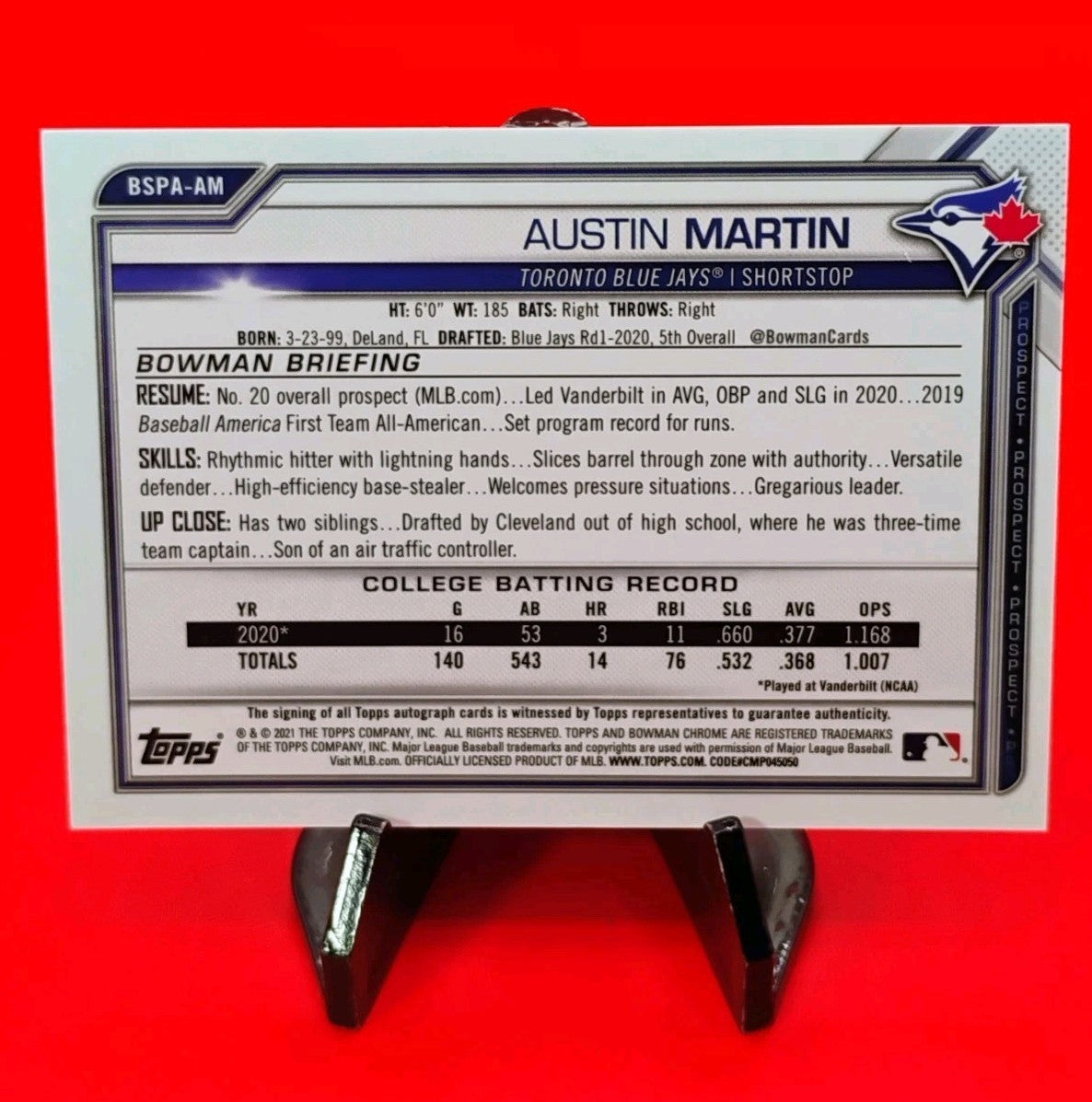 Austin Martin 2021 Bowman Sapphire Aqua  Ice Refractor Auto #BSPA-AM #59/99 🔥🔥