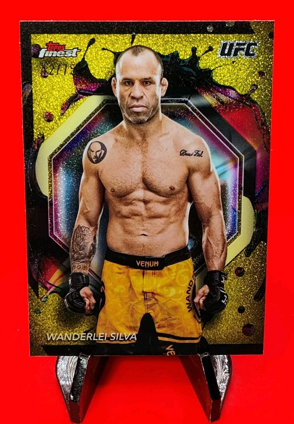 Wanderlei Silva 2024 Topps Finest UFC Rare #207 Yellow Glitter Refractor #42/75